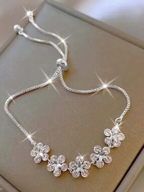 Sterling Silver Floral Slider Bracelet - Silver